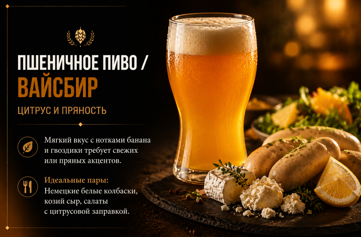 бокал пшеничного пива с белыми немецкими колбасками и козьим сыром